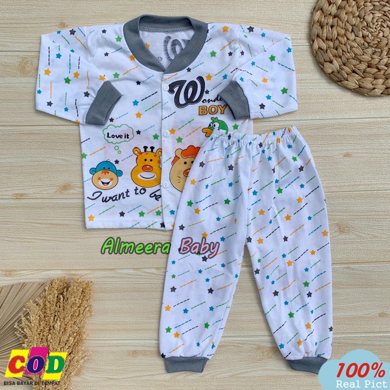 Setelan Baju Bayi Setelan Piyama Bayi Lengan Panjang Kancing Depan Rekomendasi Usia 3-12 Bulan Almeera Baby And Kids