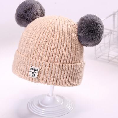 OSM JKT T657 Topi Rajut Pompom Bulu Anak / Topi Kupluk Wool Rajut Hangat Bayi / Topi Anak Unisex-Cream