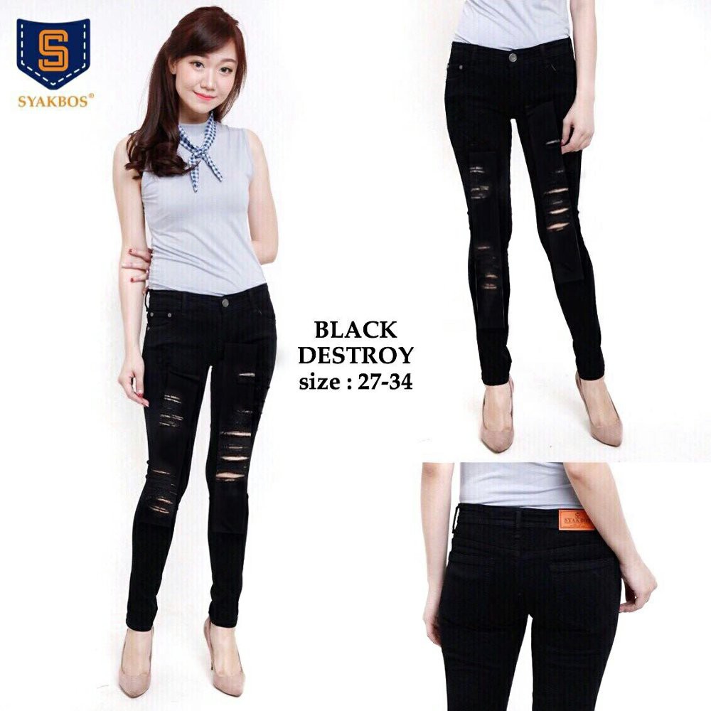 DF BLACK Destroy Celana  jeans wanita model sobek  robek 