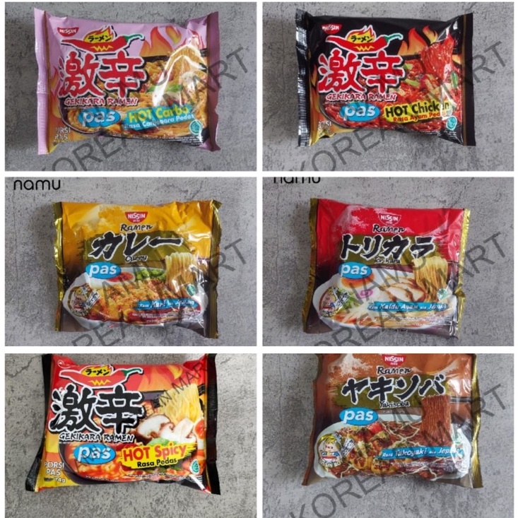 

Nissin Gekikara Ramen / Hot Spicy / Curry / Kaldu Ayam / Takoyaki / Hot Chicken / Hot Carbonara