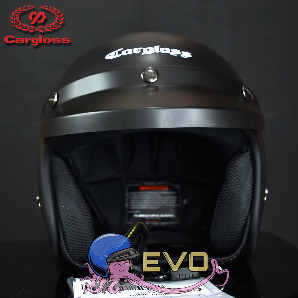 HELM CARGLOSS ORIGINAL CFM RETRO ARMY HALF FACE - BLACK DOFF + KACA DATAR