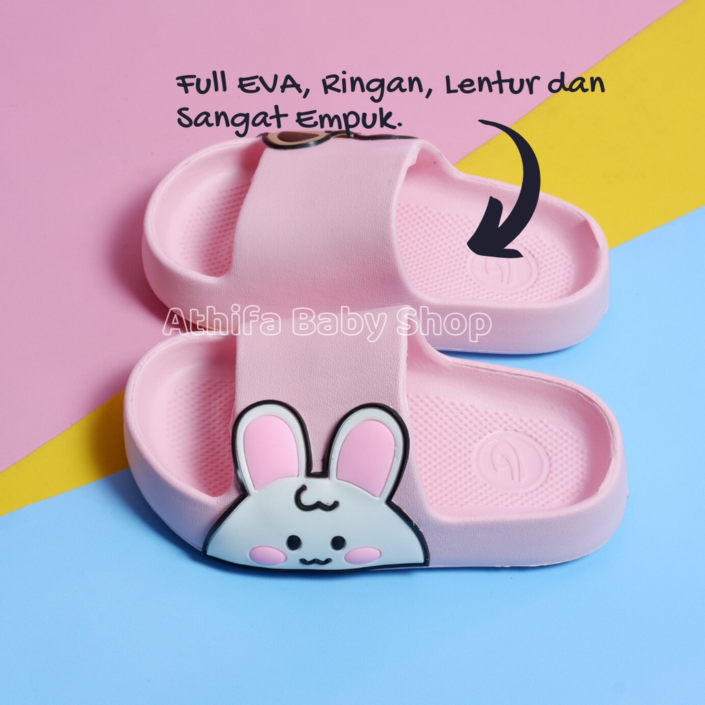 Sandal Slop Flip Flop Anak Perempuan Selop Anak-anak Cewe Cewek Sendal Bayi Balita Karakter Kelinci Beruang Panda Lucu Usia 1 2 3 4 5 Tahun Size 24-29 -Dulux 386D-