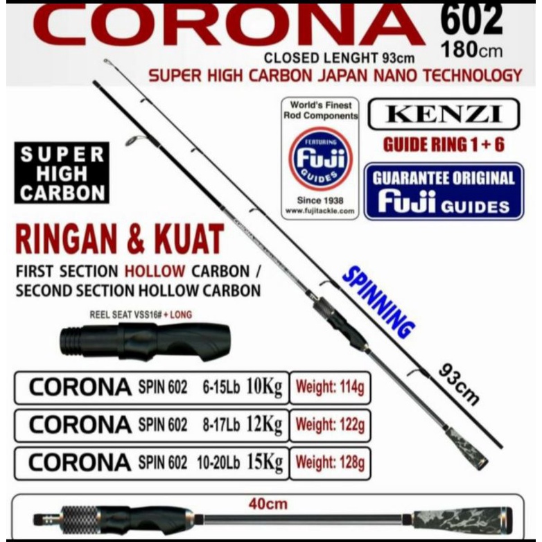 Joran Pancing Kenzi Corona 8-17LB Ring Guide Full Fuji Murah