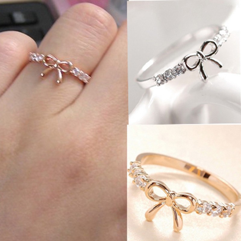 Cincin Bow Perhiasan Gaya Korea Ring Berlian Elegant Murah Wanita Fasion Ring