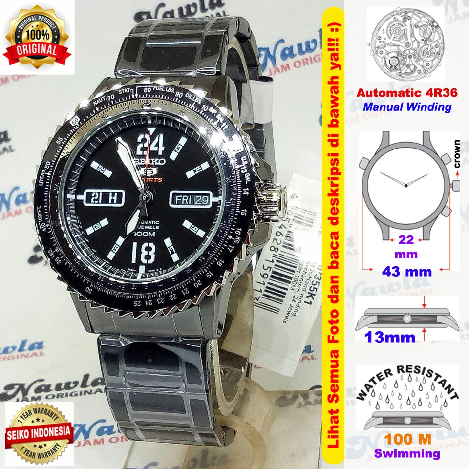 Seiko 5 Sports SRP355K1 Automatic Fligth Navigation | Jam Pria SRP355