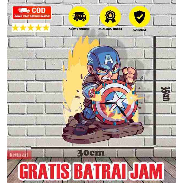 JAM DINDING KARAKTER CAPTAIN AMERICA UNIK BESAR KAYU VINTAGE SOUVENIR JAM CAFE HADIAH KADO ULANG TAHUN Kevinart