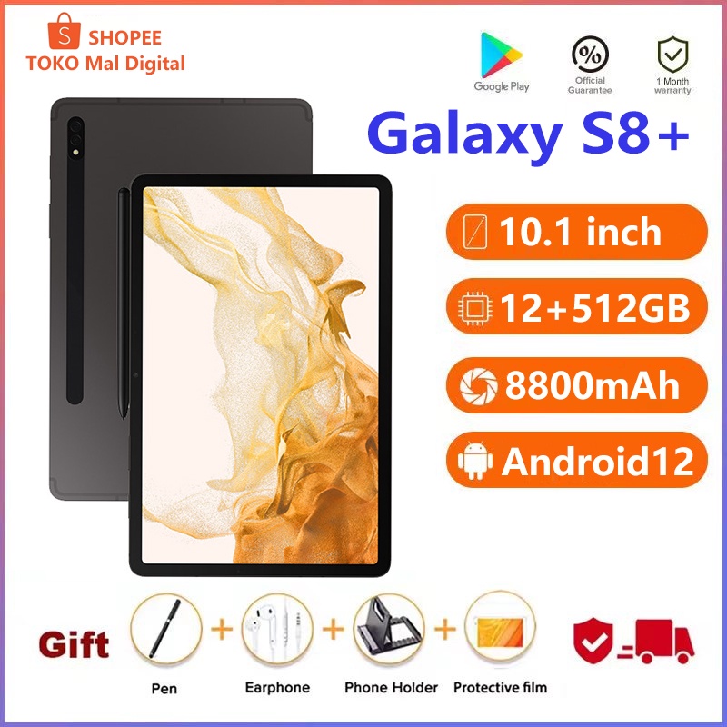 【Bisa COD】Tablet PC Baru Galaxy S8 S8+ Tab Baru 12GB + 512GB Tablet Android 10.1 Inci Layar Full Screen Layar Besar Wifi 5G Dual SIM Tablet Untuk Anak Belajar,Table Gaming Murah Cuci Gudang