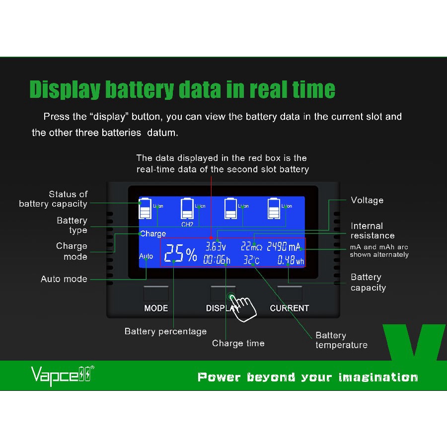 Original VAPCELL S4 PLUS Fast Charger Battery |18650 21700 AAA AA D baterai batre li-ion A2 A3 4slot