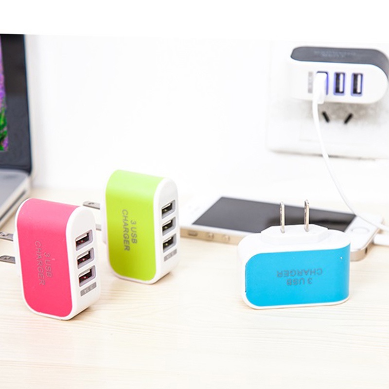 1pc Adapter Charger Dinding 3 Port USB 3.1A Portable Warna Permen Untuk Travel