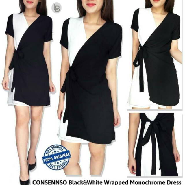 Consenso black&white wrapped monochrome dress