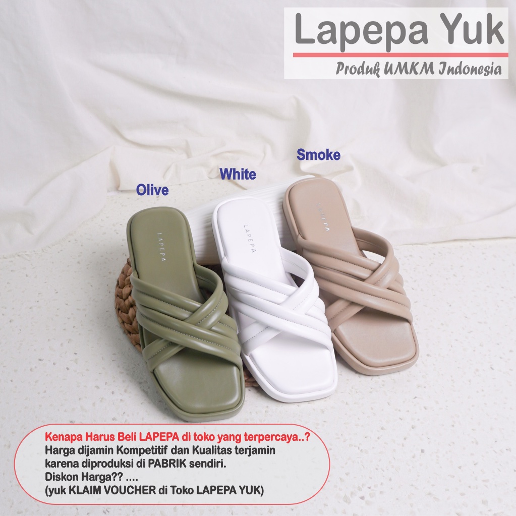 LAPEPA YUK - Sandal Wanita Wedges SHENNA Sendal Cewek Platform Kondangan Hak Tinggi 3cm Model Silang 3 Size 36 37 38 39 40 Pergi Jalan Casual Santai Rumah Slop Warna SMOKE Coksu Soft Selop Premium Original Kekinian Terbaru Shoes ORI Mall Official Store