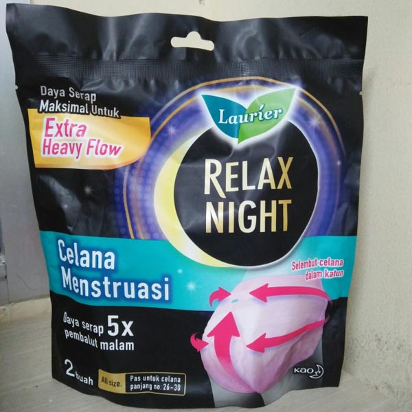 Laurier Relax Night Celana Menstruasi Pembalut Wanita Size M-XL 2 Buah_Cerianti