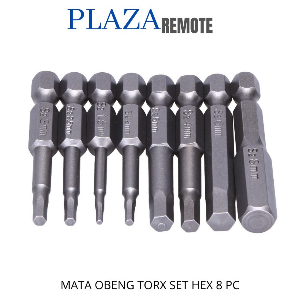 SET 8 PCS MATA OBENG KUNCI L HEX SHANK 1/4 S2 5cm MAGNETI BAJA ALLOY