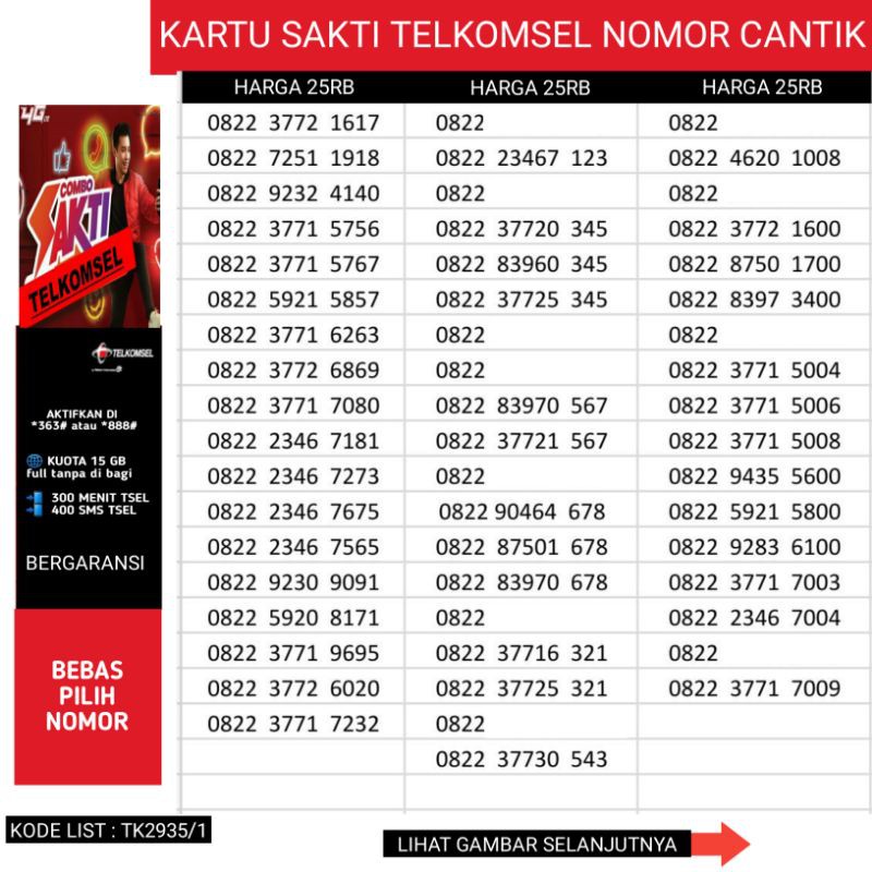 Kartu Sakti Nomor Cantik Sakti Telkomsel Kartu Sakti 15GB Telkomsel Sakti AS/SIMPATI/LOOP