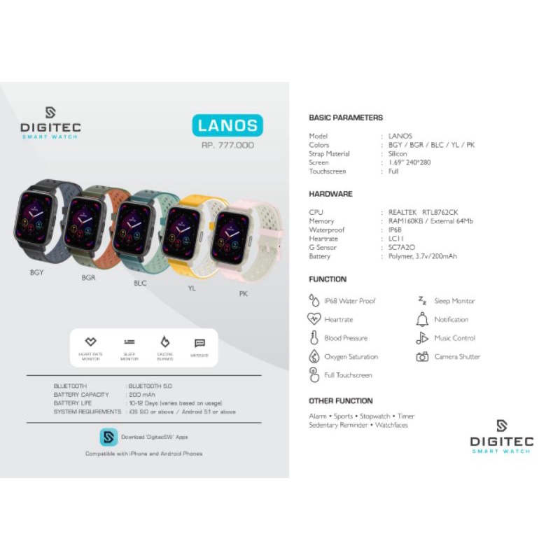 Jam Tangan Digitec Original Lanos smartwatch Jam Tangan Unisex Digitec Lanos