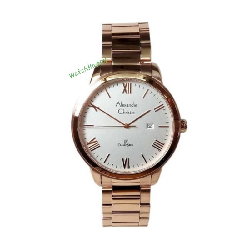 WatchHappy Alexandre Christie 8567 AC 8567 MD AC8567 MD 8567MD Mens Full RoseGold White 100%Original