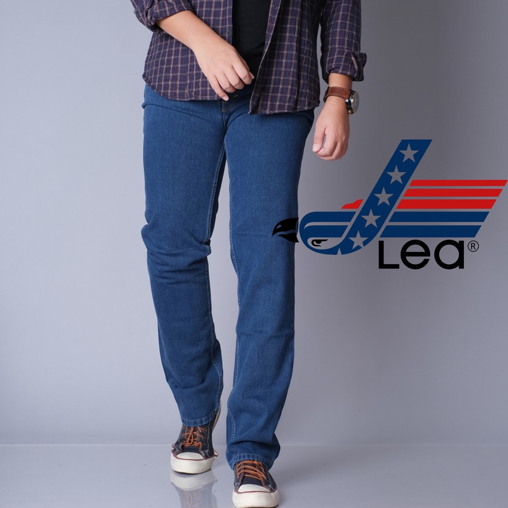 Celana Jeans reguler standart pria lea terbaru non street biru premium jeans distro