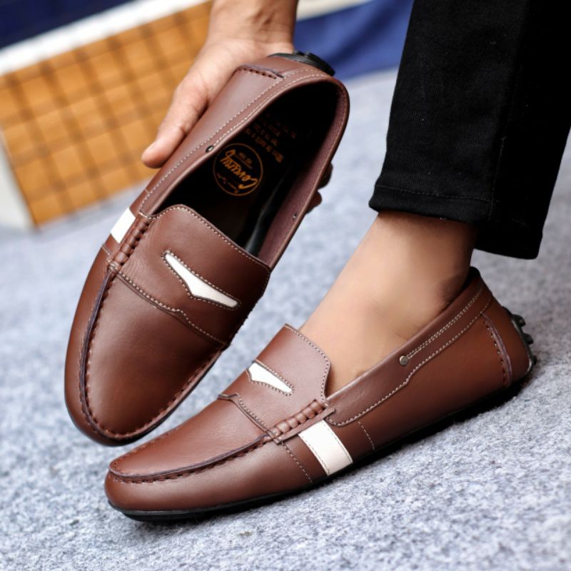 VELAZ BROWN Sepatu Pria Kulit Asli Slip On Cowok Casual Slop Formal Kerja Kantor Loafers Pesta