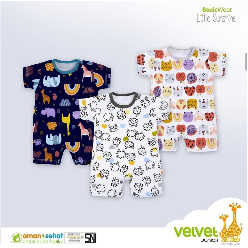 Velvet Junior Baju  Kodok  Pendek Segi 4 Unisex NewBorn 