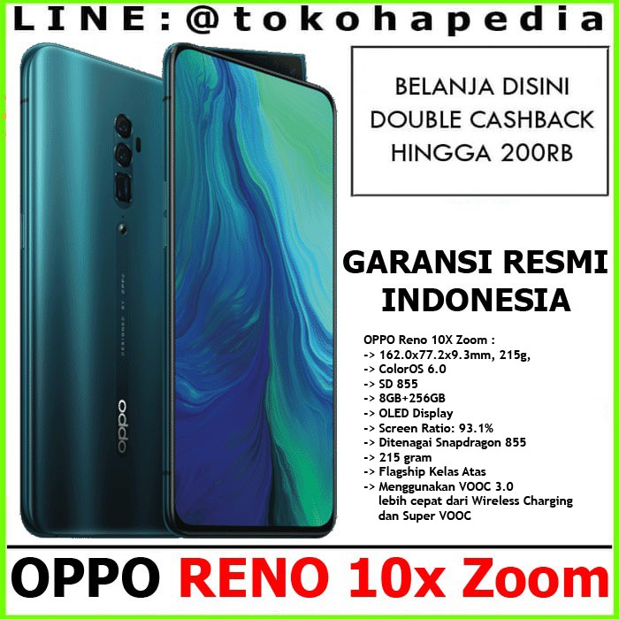 OPPO RENO 10x Zoom 8GB / 256GB BLACK / GREEN Garansi Resmi Indonesia