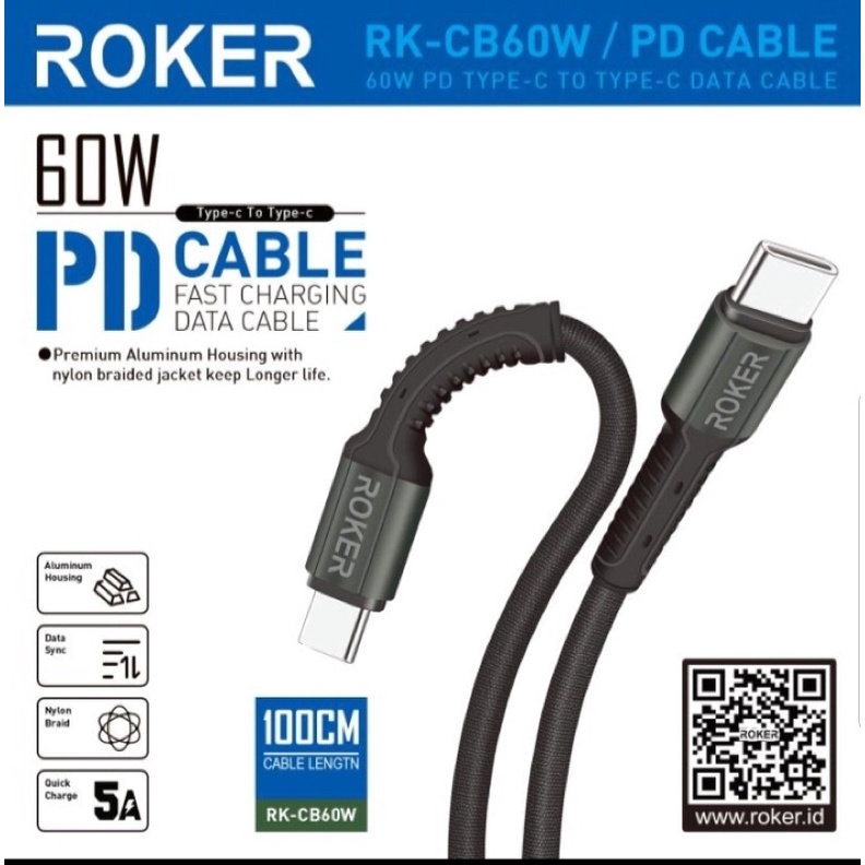 KABEL ROKER PD 60W  5A TYPE-C TO TYPE-C FAST CHARGING