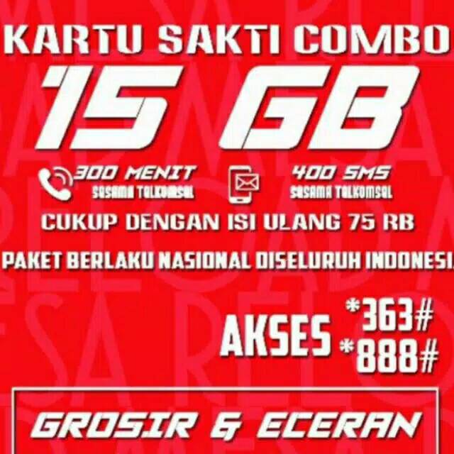 KARTU SAKTI TELKOMSEL 15GB 75K | SAKTI COMBO 15 GB 75 RB PAKET INTERNET NELPON SMS MURAH