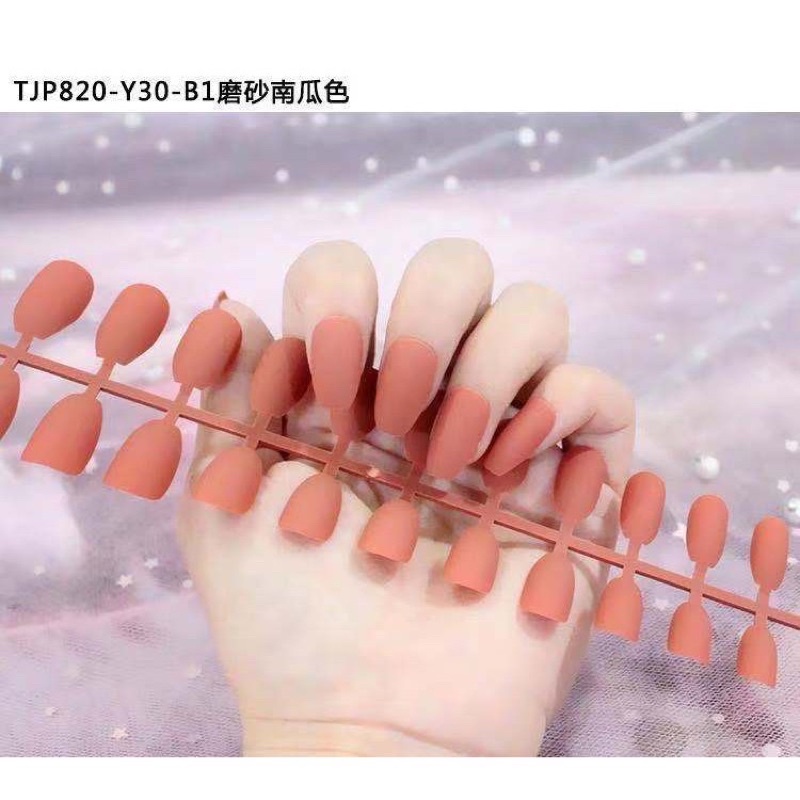 24Pc False Nail Art / KUKU PALSU Matte Nude Coffin Ballerina Drop shaped Press On Fake (NA-02)