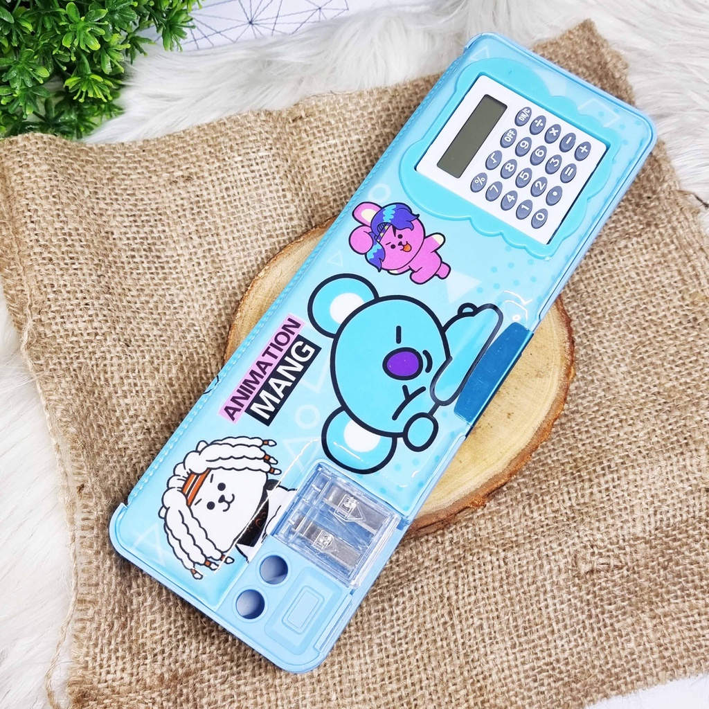 KOTAK PENSIL BTS BT21 KALKULATOR + SERUTAN MAGNET / KOTAK PENSIL KALKULATOR / TEMPAT PENSI KARKULATOR-KP KALKU- BIRU