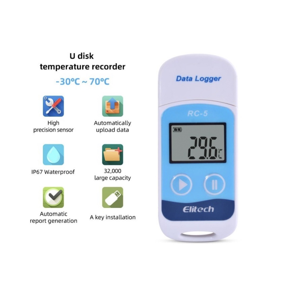 Thermometer Digital Ruangan MObil Kulkas AC Pendingin Ruangan Elitech RC 5 Sensor pengukur ukur suhu temperatur Freezer Cold Storage Data Logger