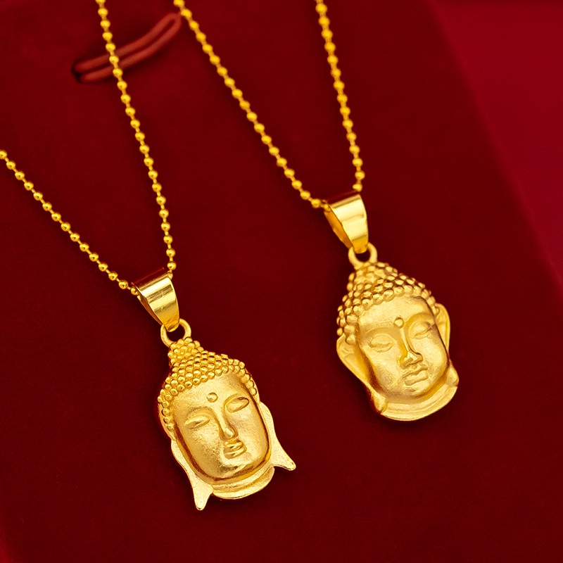 Kalung Liontin Kepala Buddha Kecil Gaya Korea Bahan Emas Asli Kadar 375Untuk Wanita