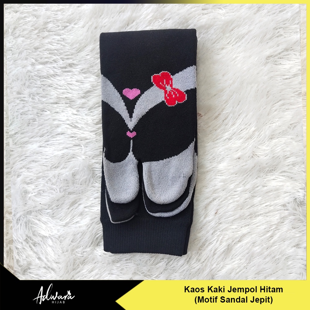 ADWARA HIJAB Kaos Kaki Jempol Warna Hitam Series / Kaos Kaki Panjang Wanita Muslimah Motif