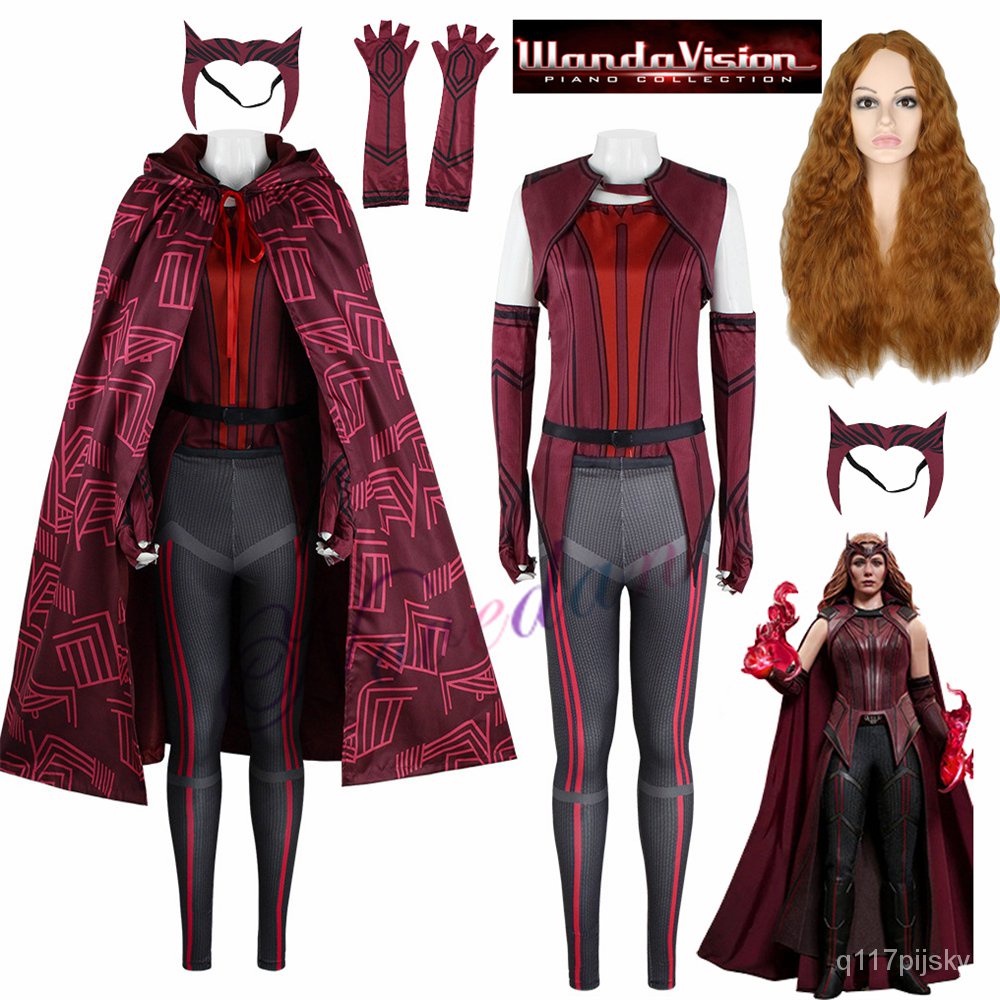 Wanda Vision Scarlet Witch Cosplay Maximoff Costume Wig WandaVision Halloween Carnival Suit Headband