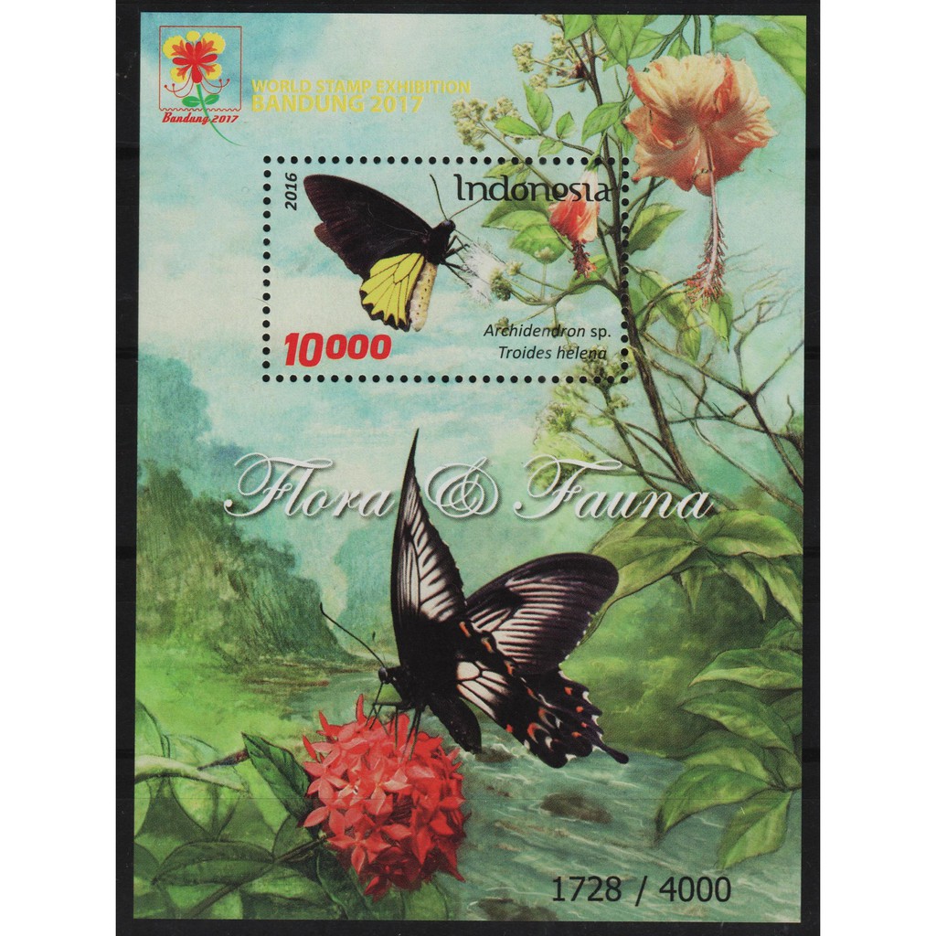 

Perangko Filateli C48 Indonesia MNH Souvenir Sheet Perf 05.11.2016 Butterflies Ovptd Bandung 2017