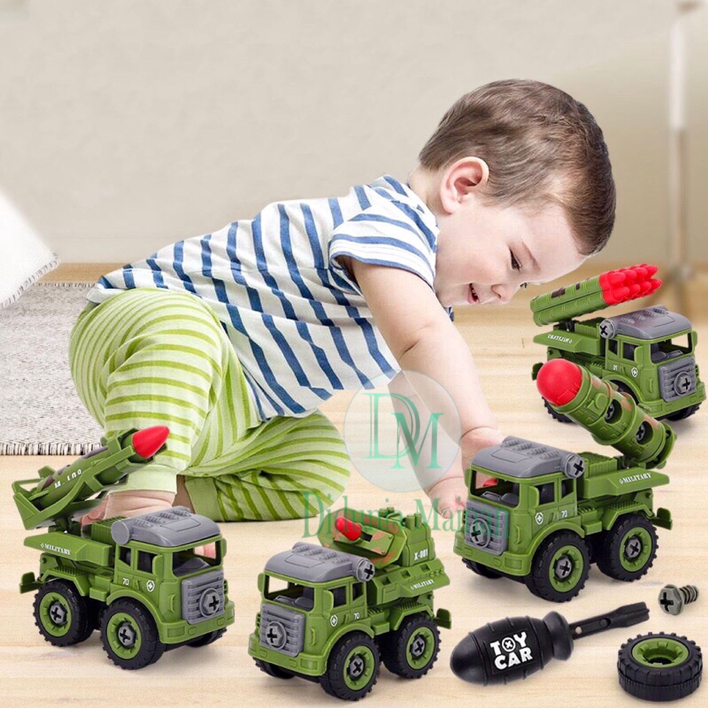 mainan edukasi mobil mobilan anak engineering truck diy army military bongkar pasang truk tentara militer set