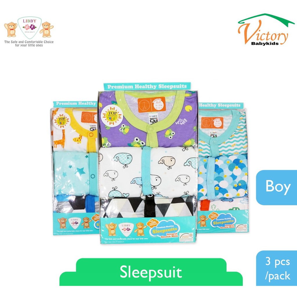 Libby Sleepsuit Premium Boy Healthy Pack Isi 3 pcs /pack Baju Bayi