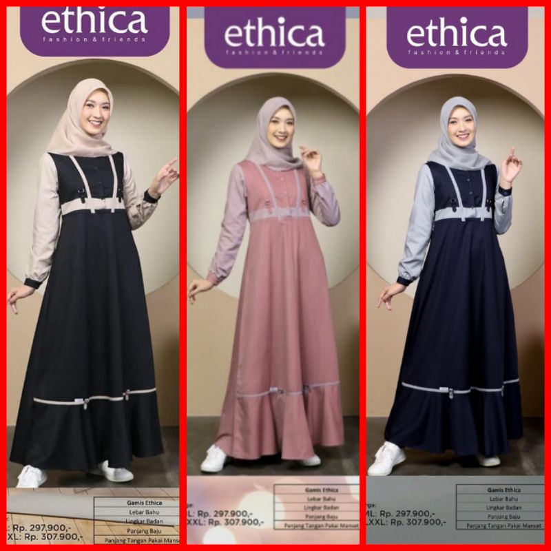 Gamis ethica ayumi 248 navy hitam dusty pink