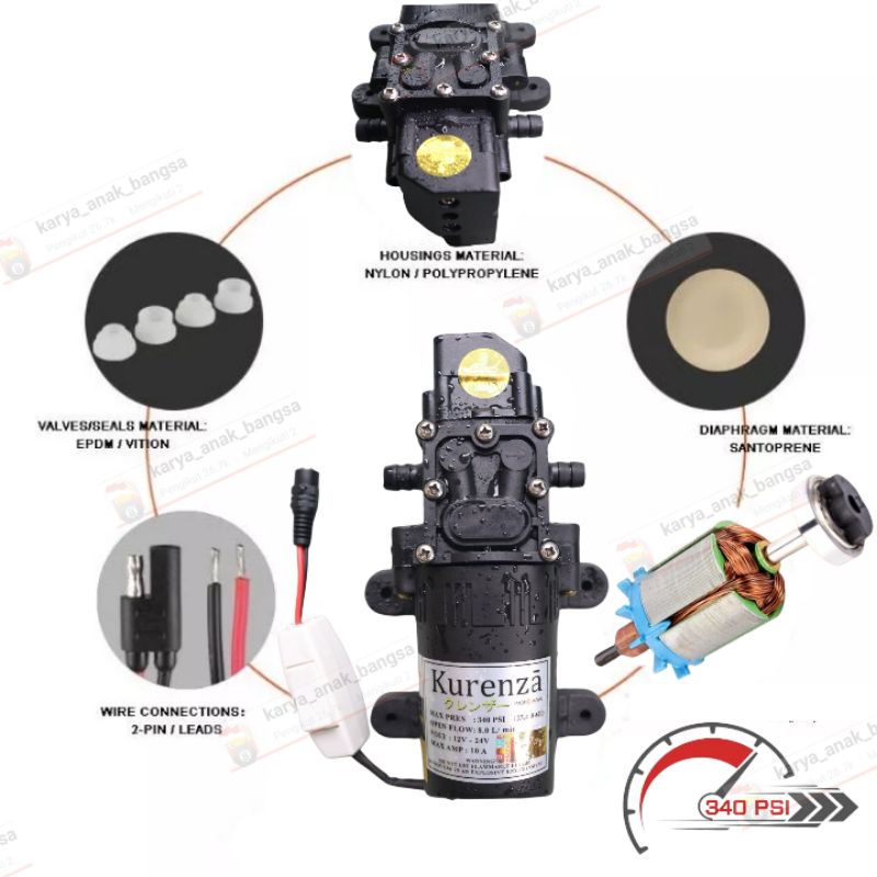 Paket Pompa Air 340 PSI DC &amp; Adaptor 10A Dinamo Sprayer Pump No 1