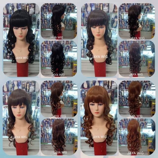 Wig Keriting Panjang Poni Depan Rambut Palsu Wanita Model Curly Panjang