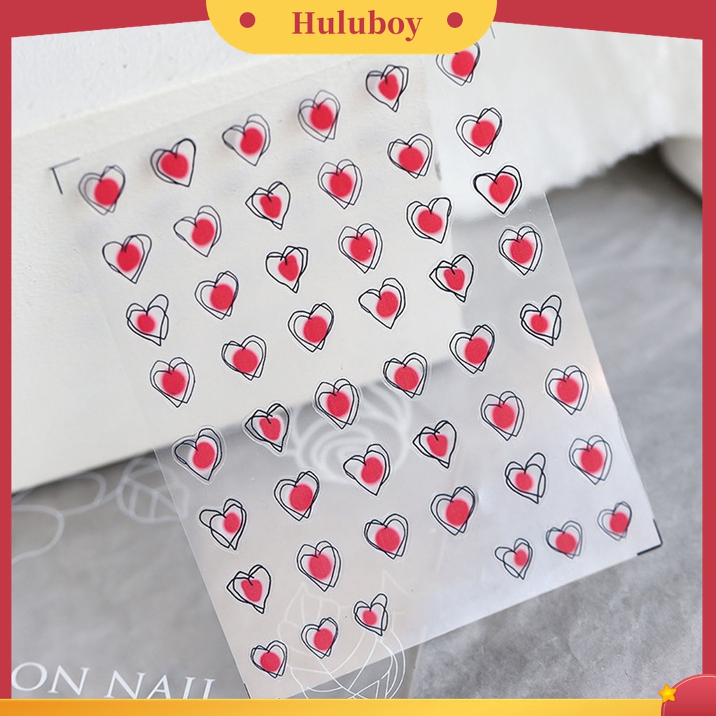 Huluboy Huluboy♡ Stiker Kuku Motif Hati 3D Warna-Warni Untuk Dekorasi Nail Art