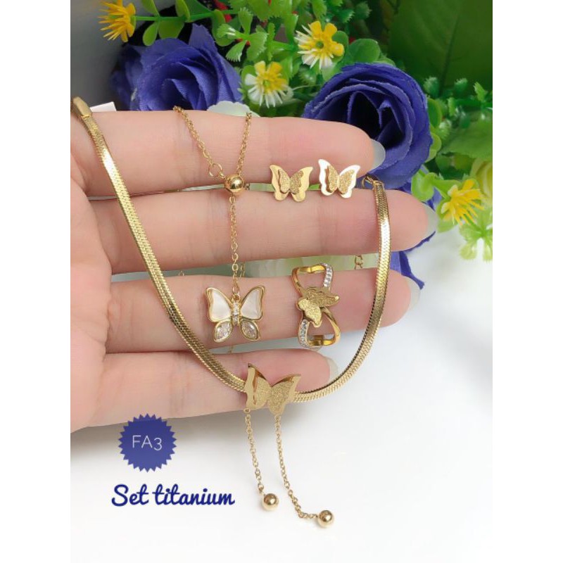 [titanium] paket perhiasan titanium set kupu gold titanium 270121