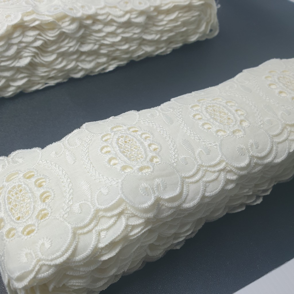 Renda Tengah Katun Bolong / Renda Tengah Giper / Gyper Bordir Motif Bunga 6cm BW Premium 15 yard