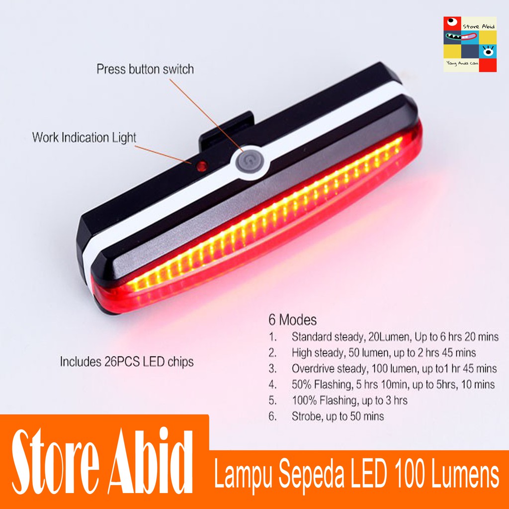 LAMPU BELAKANG SEPEDA LED Taillight 100 Lumens (USB RECHARGE)