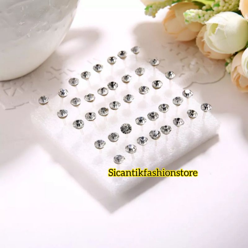 Anting Titanium Perak Silver 295 Wanita Pria 1 Pasang Anti Karat selamanya Anting Kristal Putih untuk Pria Wanita Anting Wanita Perhiasan Wanita Silver