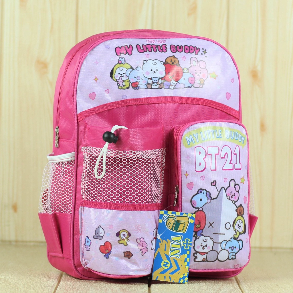 Tas Ransel Sekolah Anak BT-21 Pink Karakter Perempuan Laki Laki Botol Minum SD PAUD TK Termurah Terbaru Lucu Keren Stylish