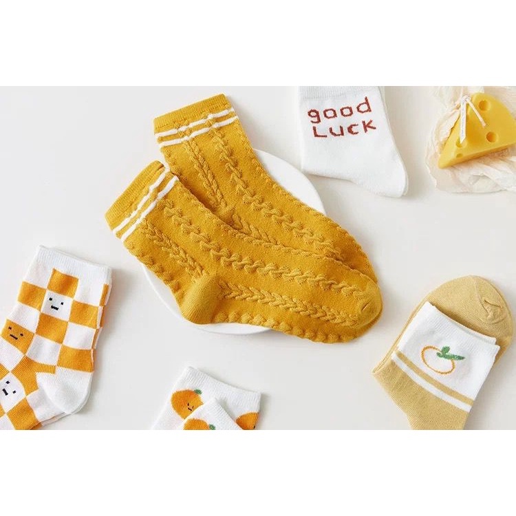 [littlecrab] Kaos Kaki Orange White Kaos Kaki Jeruk Oren Jingga Putih Kaos Kaki Panjang Cute Orange Women Socks Kaos Kaki Berkualitas High Quality Sock Korean Style