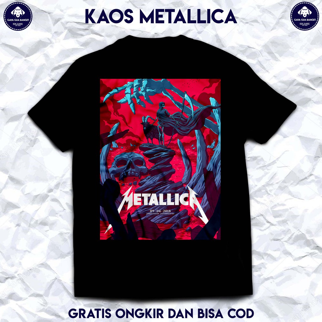 T Shirt Band Metallica. Kaos Band Musik Metallica. Kaos Pria dan Wanita. Sablon Kaos Custom Satuan.