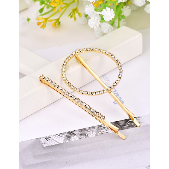 LRC Jepit Rambut Fashion Round Alloy Diamond Round Hair Clip Two-piece F52908