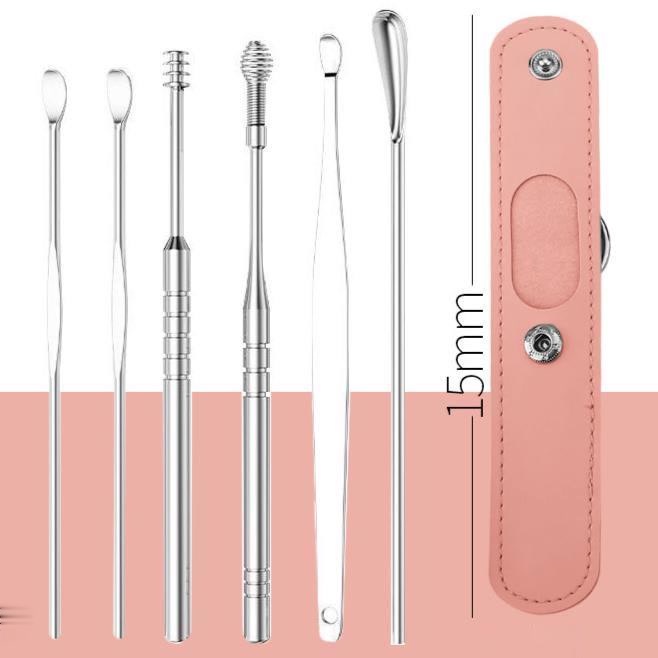 Mysterygirl -  High Quality Alat Pembersih Telinga Korek Kuping EAR WAX Earpick Picker 6in1 Stainless Steel