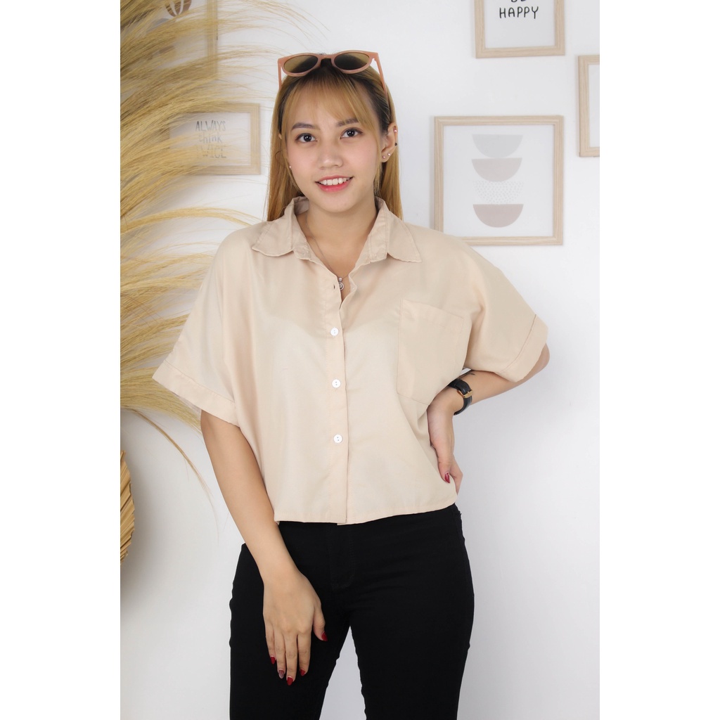 Tq88indonesia Kemeja Wanita Lengan Pendek / Purcica Oversize Comfy Shirt / Kemeja Polos Cewek /. Kem / Baju Santai Wanita / Ootd / Outfit