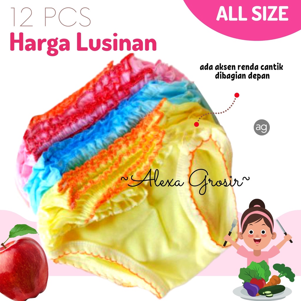 GROSIR 12 PCS CD Sempak Celana Dalam Anak Perempuan Lusinan 3 - 24 Bulan COD Bayar Ditempat READY